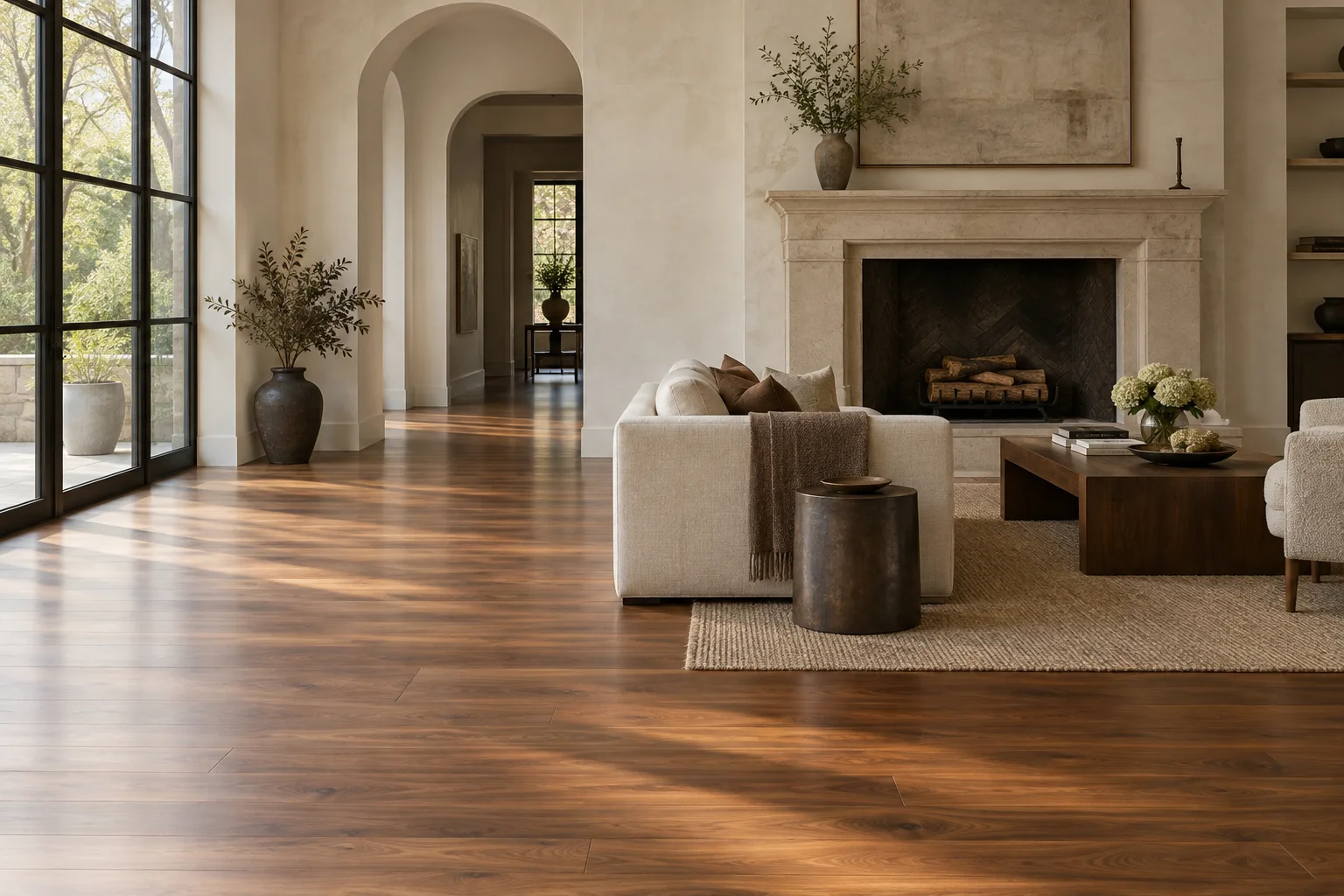 Walnut flooring in a refined residential interior